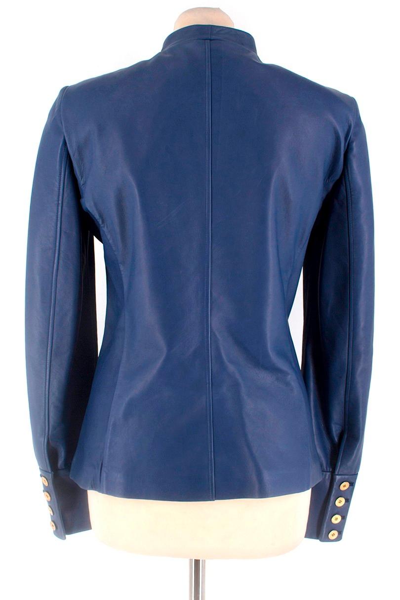 Yves Saint Laurent Blue Leather Jacket US S (Blau)