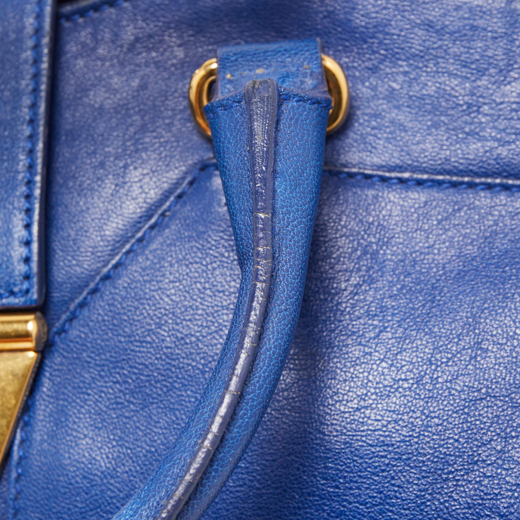 Yves Saint Laurent Blue Leather Medium Cabas Chyc Tote For Sale 7