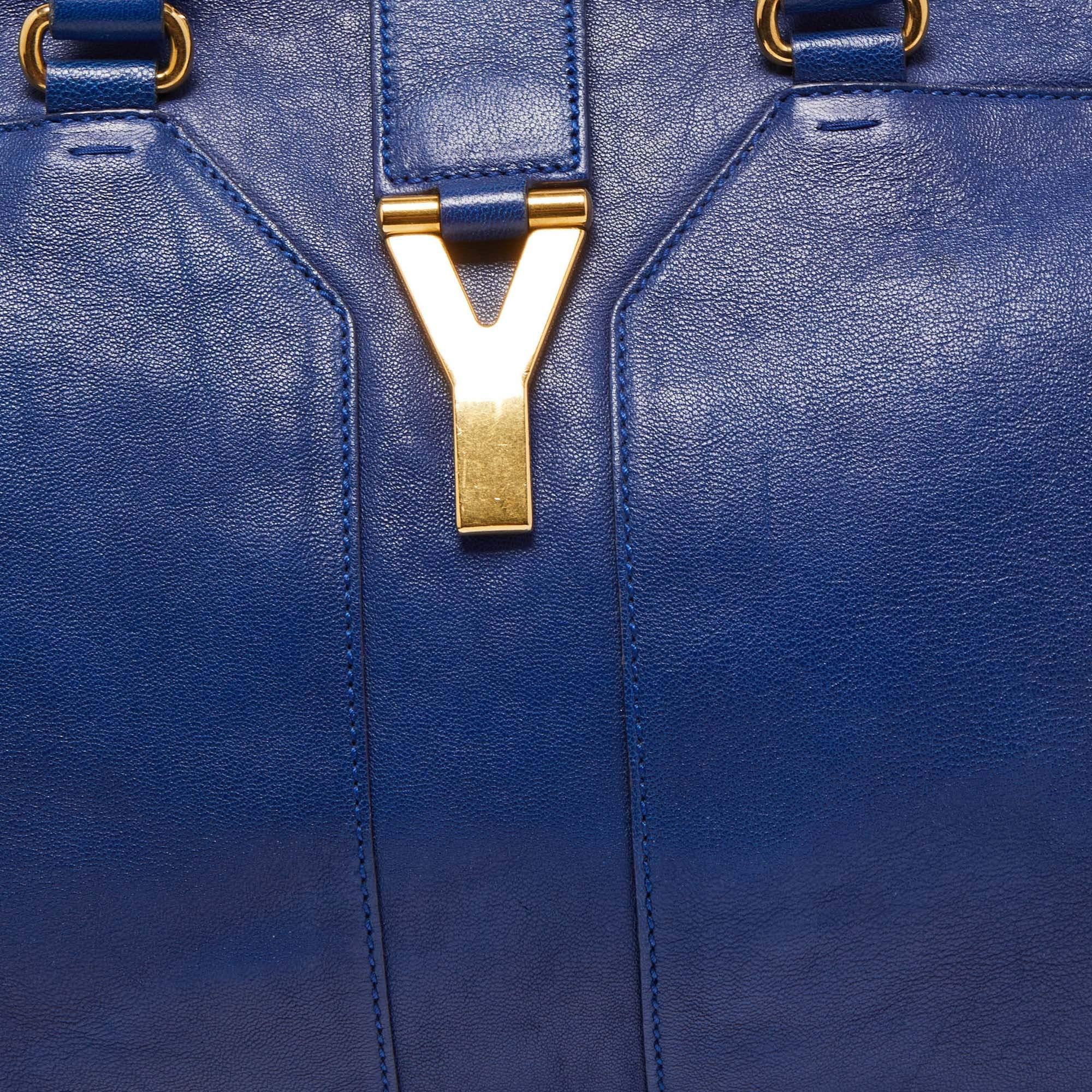 Yves Saint Laurent Blue Leather Medium Cabas Chyc Tote For Sale 8