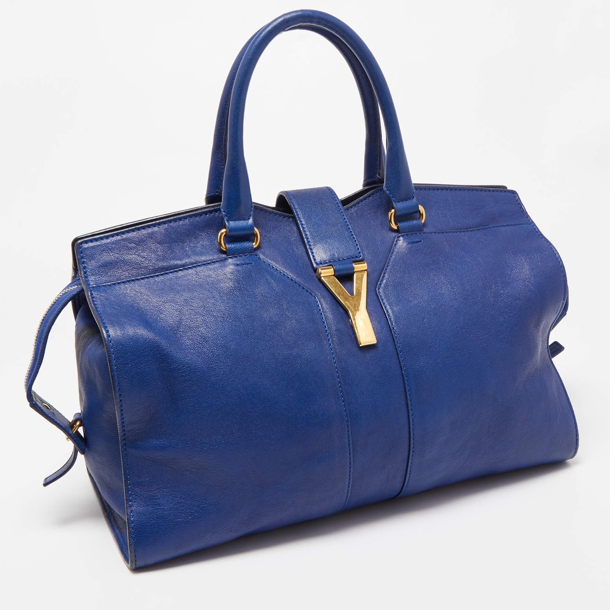 Yves Saint Laurent Blue Leather Medium Cabas Chyc Tote For Sale 11