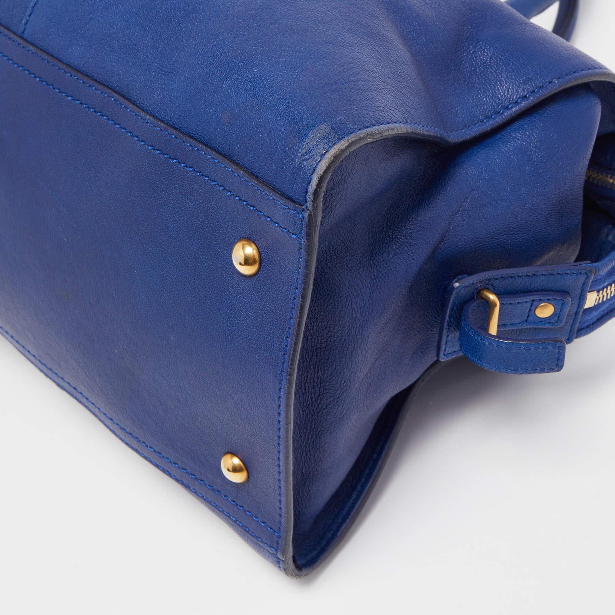 Yves Saint Laurent Blue Leather Medium Cabas Chyc Tote In Good Condition For Sale In Dubai, Al Qouz 2
