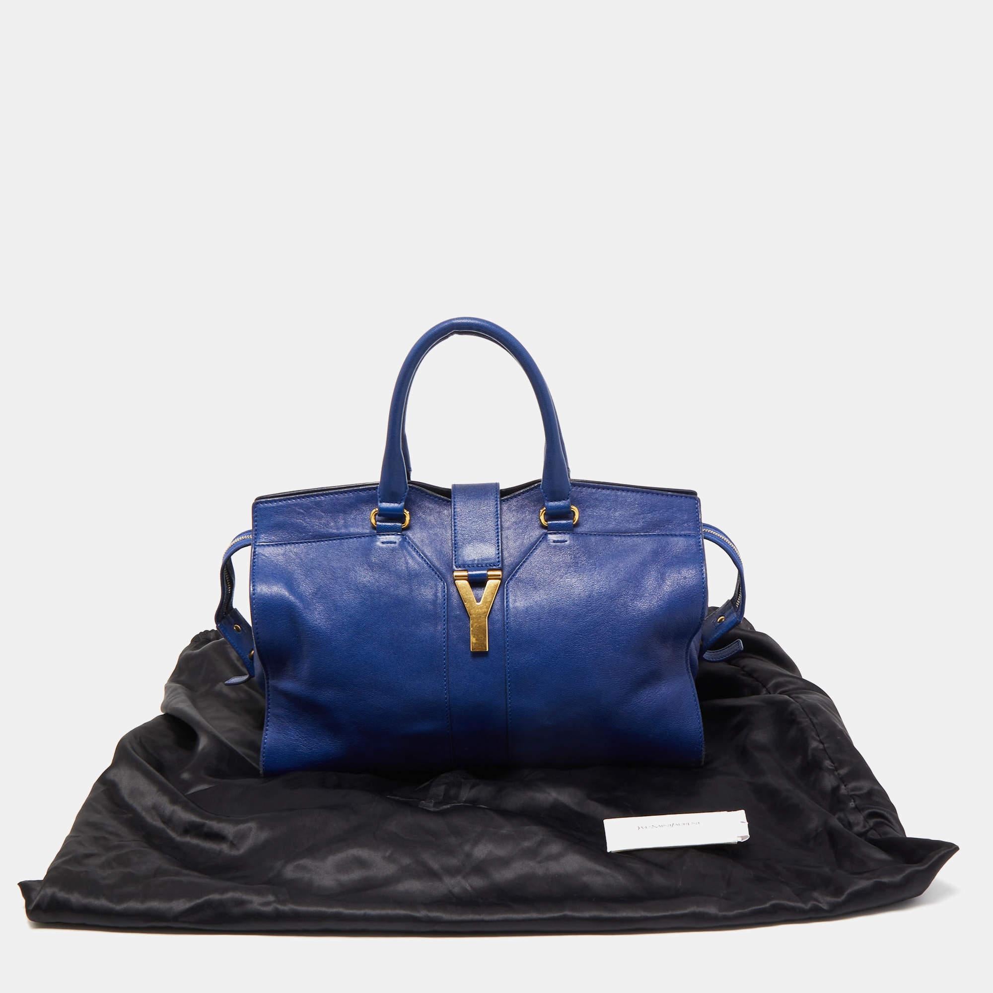Yves Saint Laurent Blue Leather Medium Cabas Chyc Tote For Sale 3