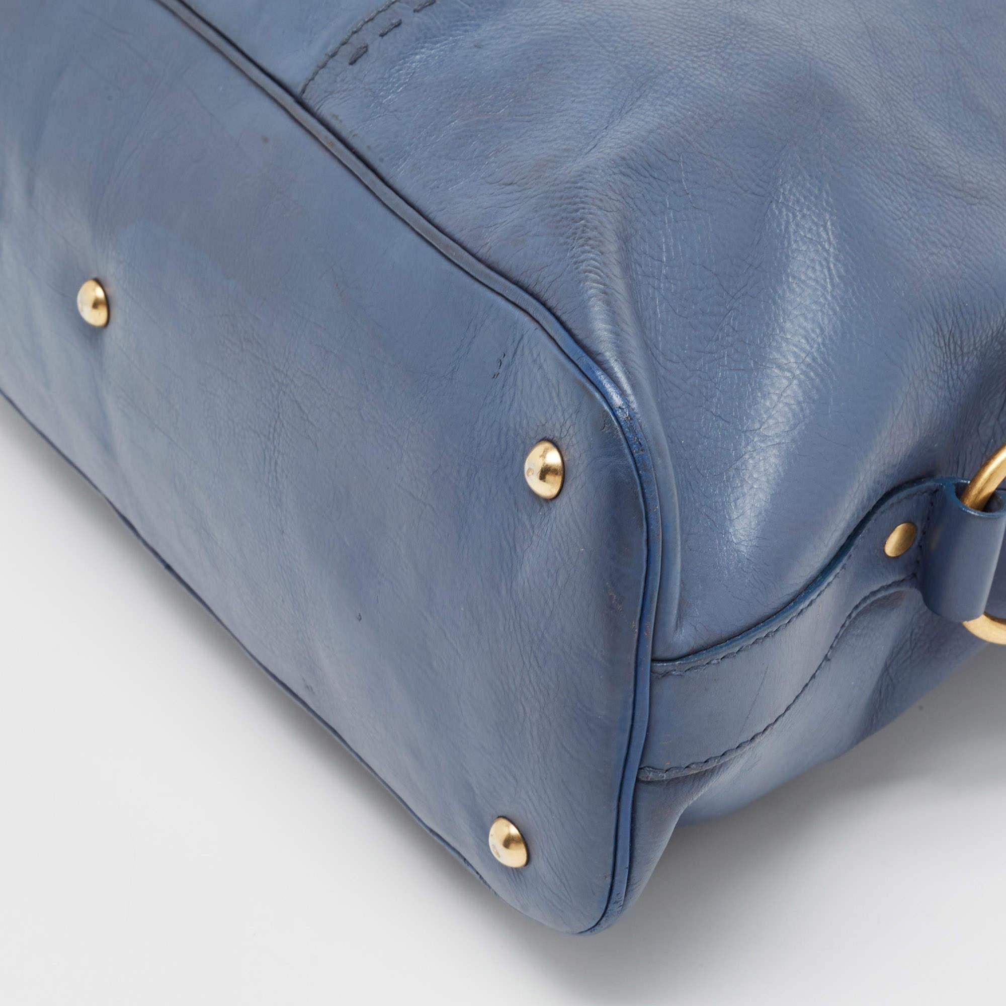 Yves Saint Laurent Blue Leather Oversized Muse Bag 2