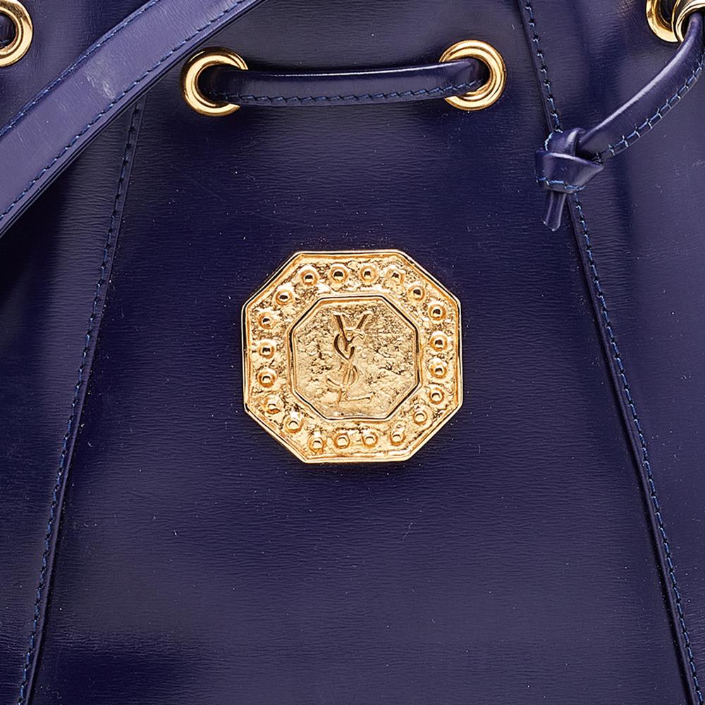 Yves Saint Laurent Blue Leather Vintage Drawstring Bucket Bag 5