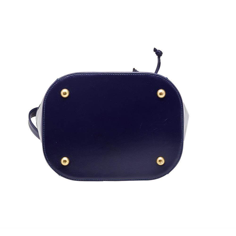 Women's Yves Saint Laurent Blue Leather Vintage Drawstring Bucket Bag