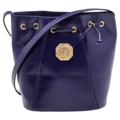 Yves Saint Laurent Blue Leather Vintage Drawstring Bucket Bag