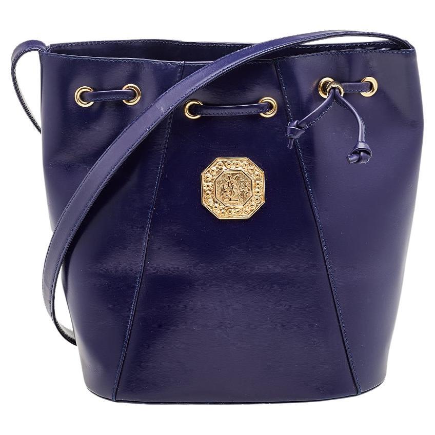 Yves Saint Laurent Blue Leather Vintage Drawstring Bucket Bag