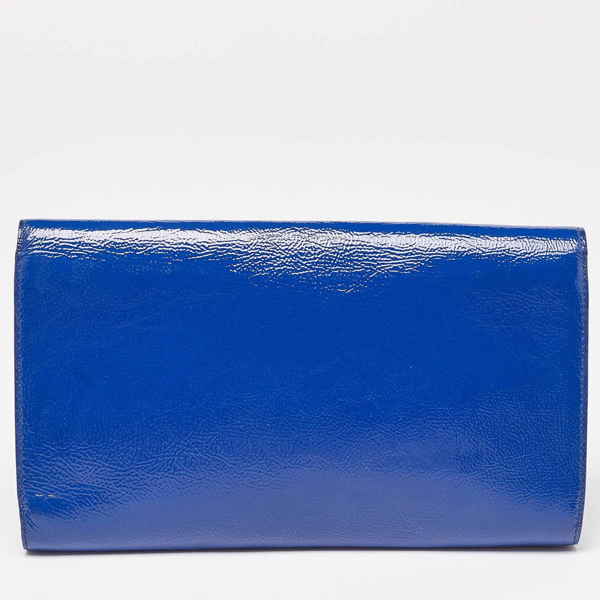 Yves Saint Laurent Blue Patent Leather Belle De Jour Flap Clutch 2