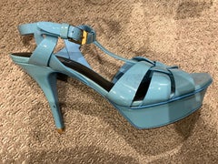 Yves Saint Laurent Blue Patent Tribute Sandal US 39.5