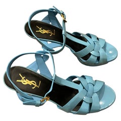 Yves Saint Laurent Blue Patent Tribute Sandal US 39.5