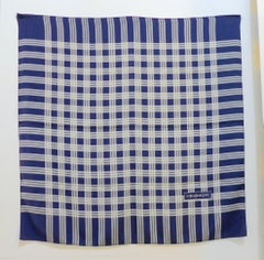 Yves Saint Laurent Blue Plaid Silk Scarf