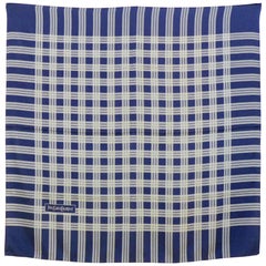 Yves Saint Laurent Blue Plaid Silk Scarf