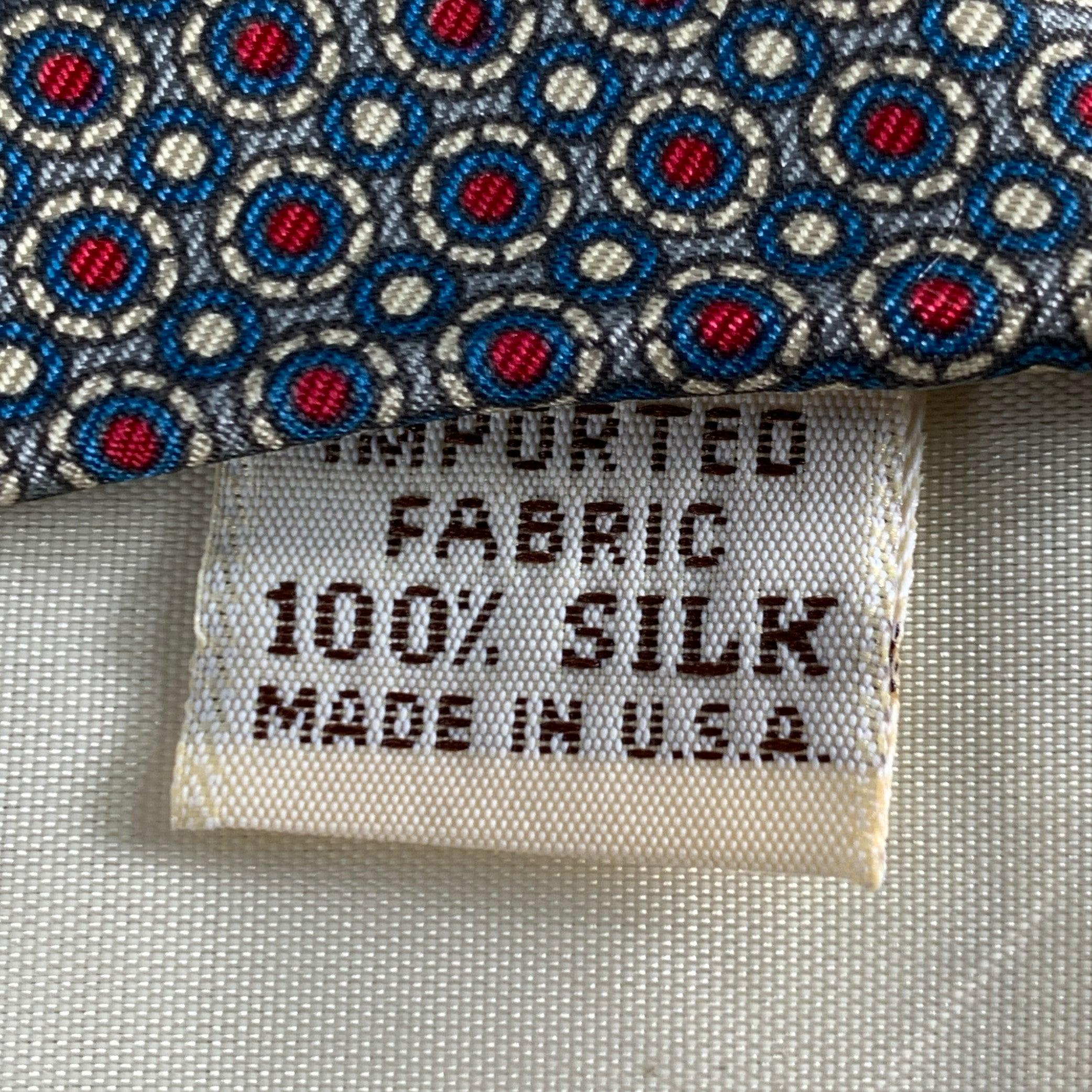 YVES SAINT LAURENT Blue Red Circles Silk Tie In Excellent Condition For Sale In San Francisco, CA