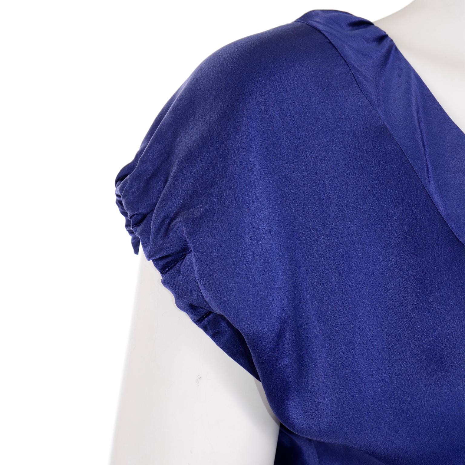 Women's Yves Saint Laurent Blue Silk Charmeuse Evening Dress With Sash Belt