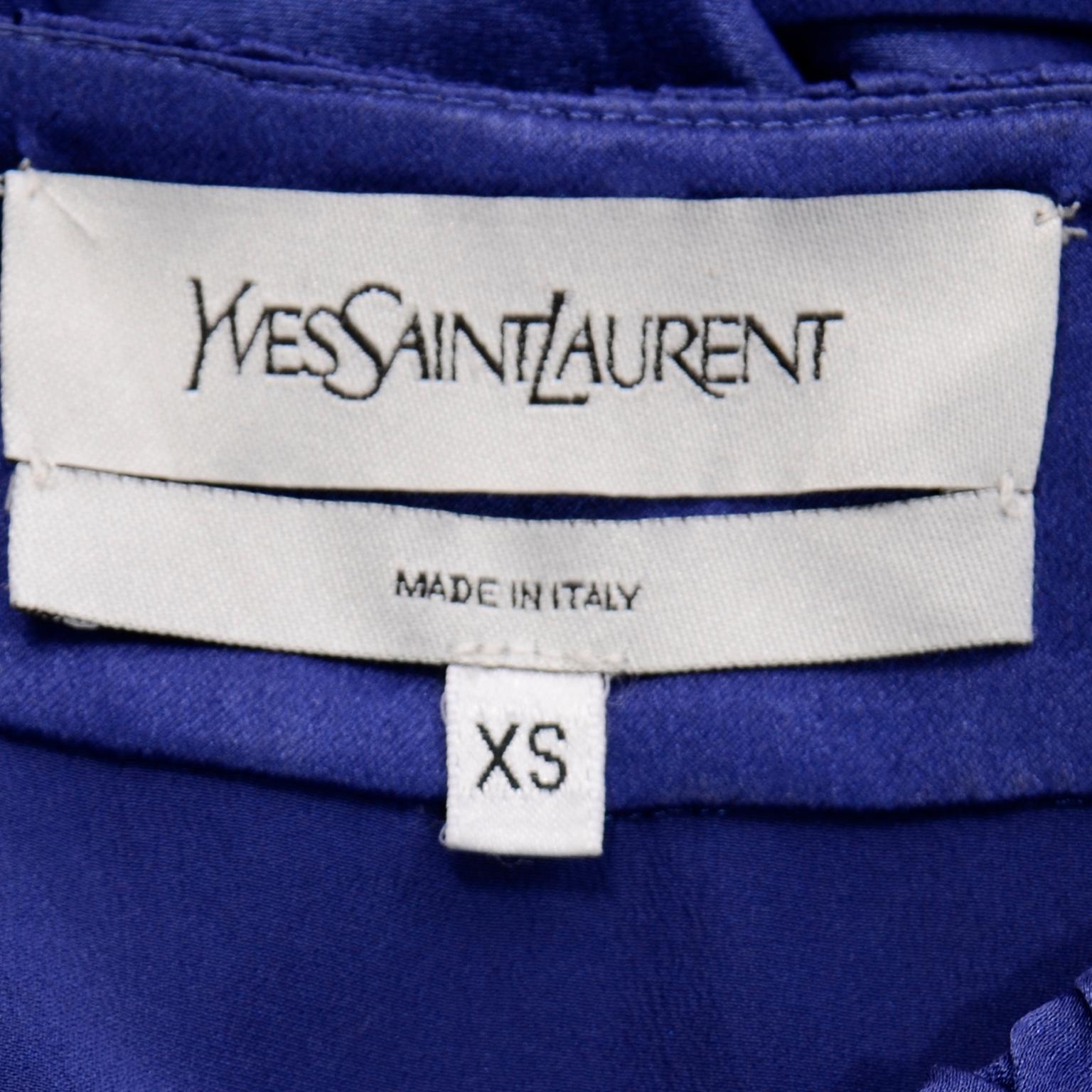 Yves Saint Laurent Blue Silk Charmeuse Evening Dress With Sash Belt 1