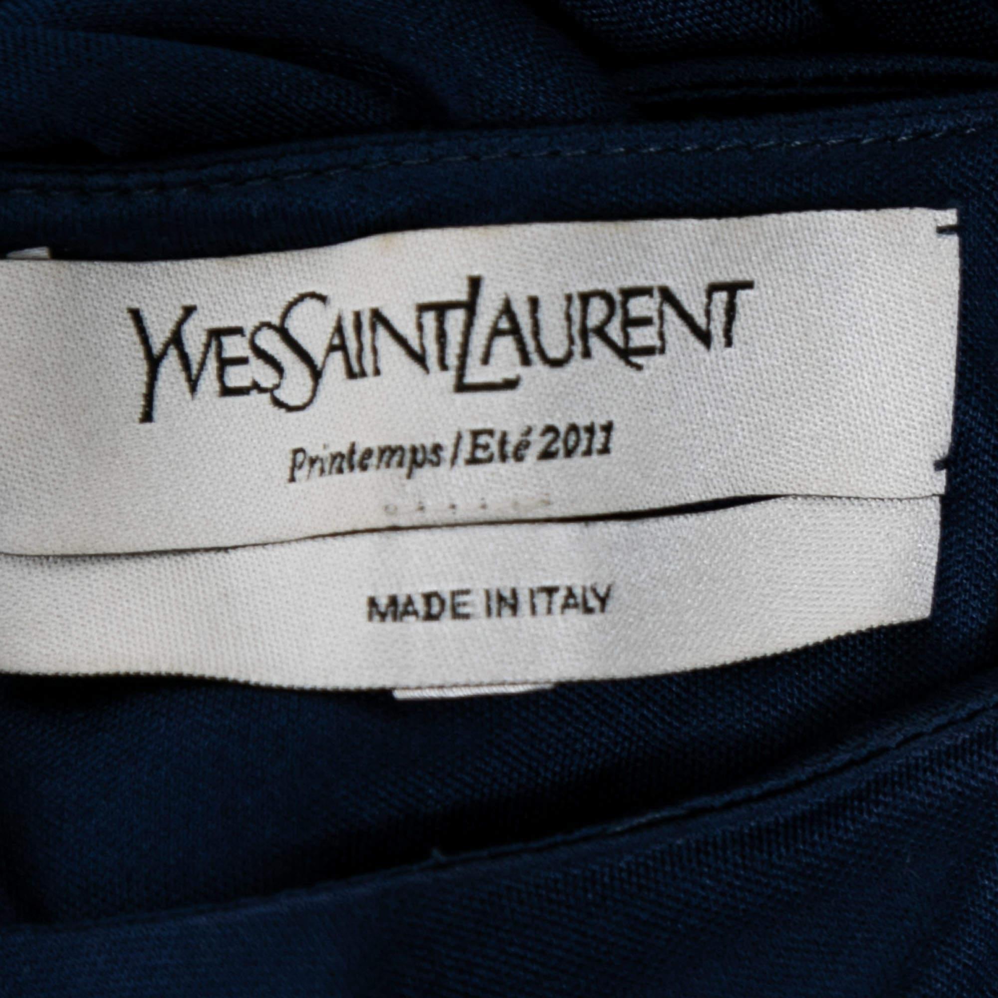 Yves Saint Laurent Blaues mehrlagiges ärmelloses Maxikleid aus Seidenstrick S Damen im Angebot