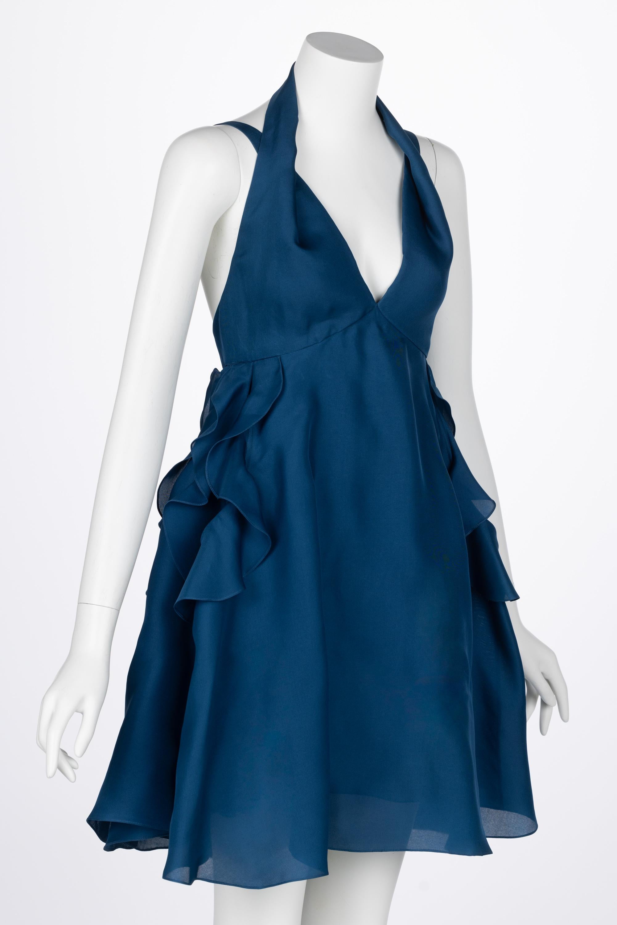 Yves Saint Laurent Blue Silk Organza Spring 2012 Runway Dress In Good Condition For Sale In Boca Raton, FL