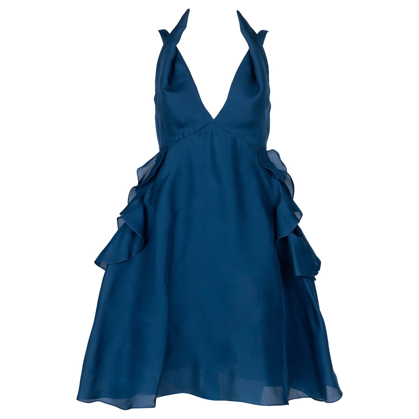 Yves Saint Laurent - Robe de défilé en organza de soie bleu, printemps 2012 en vente