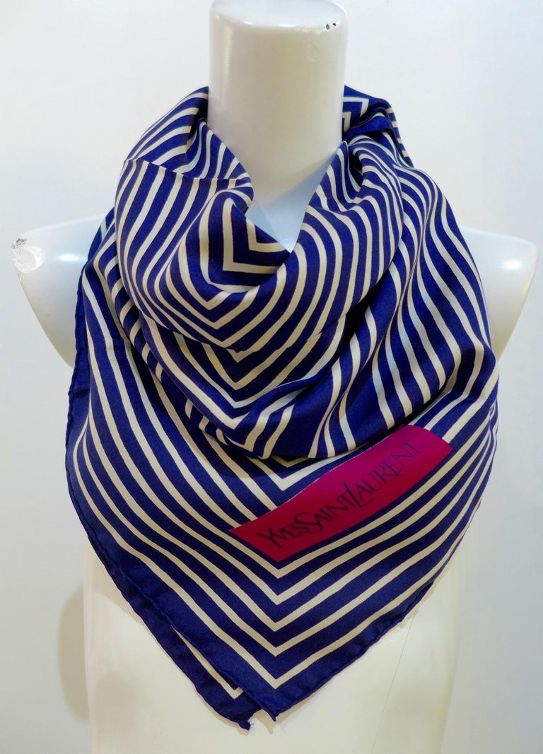 Yves Saint Laurent Blue Striped Silk Scarf For Sale at 1stDibs