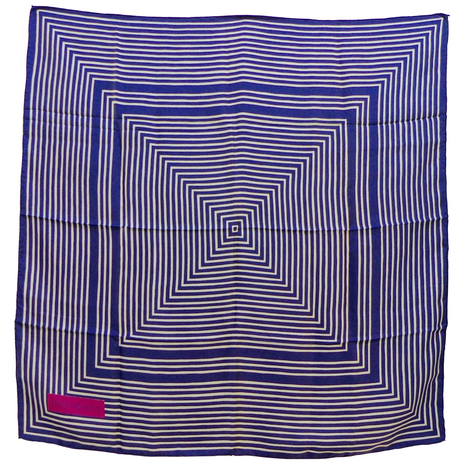 Yves Saint Laurent Blue Striped Silk Scarf