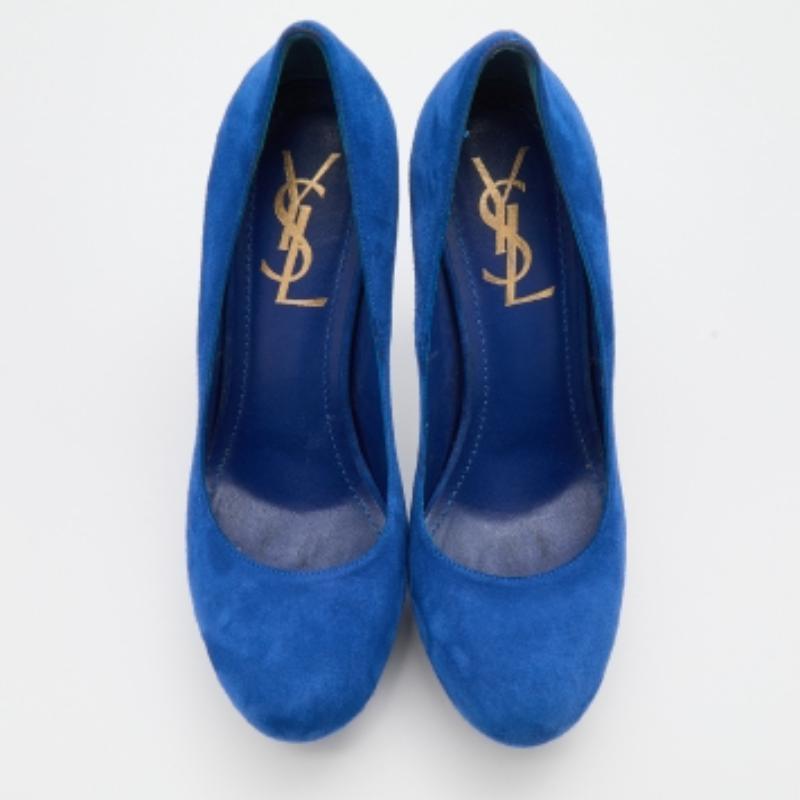 Gris Escarpins Palais à bout ouvert en daim bleu Yves Saint Laurent, taille 36,5 en vente