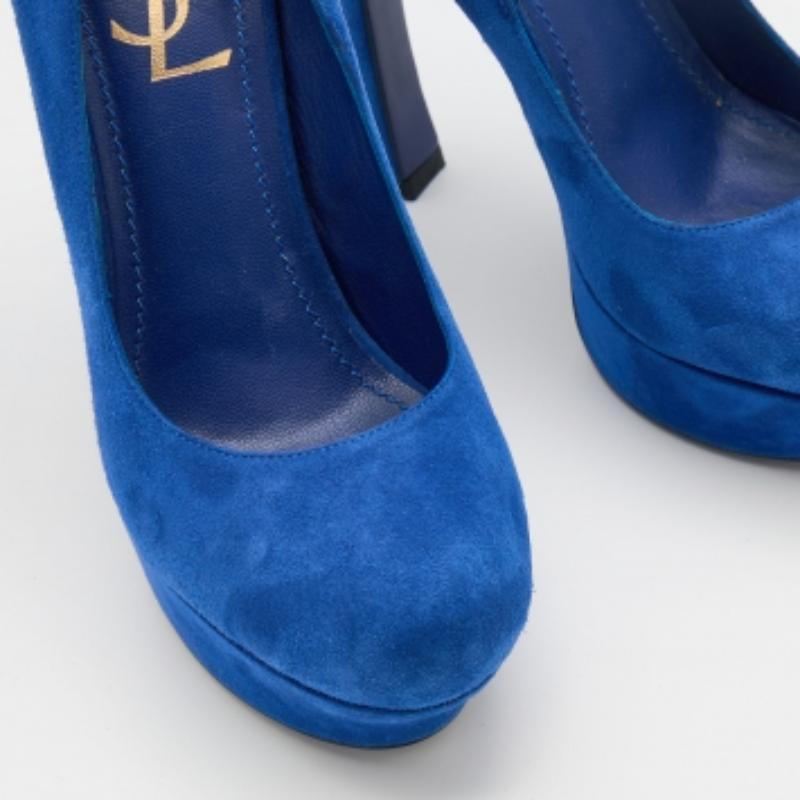Escarpins Palais à bout ouvert en daim bleu Yves Saint Laurent, taille 36,5 Pour femmes en vente