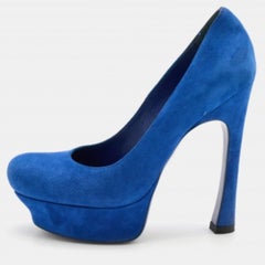 Escarpins Palais à bout ouvert en daim bleu Yves Saint Laurent, taille 36,5