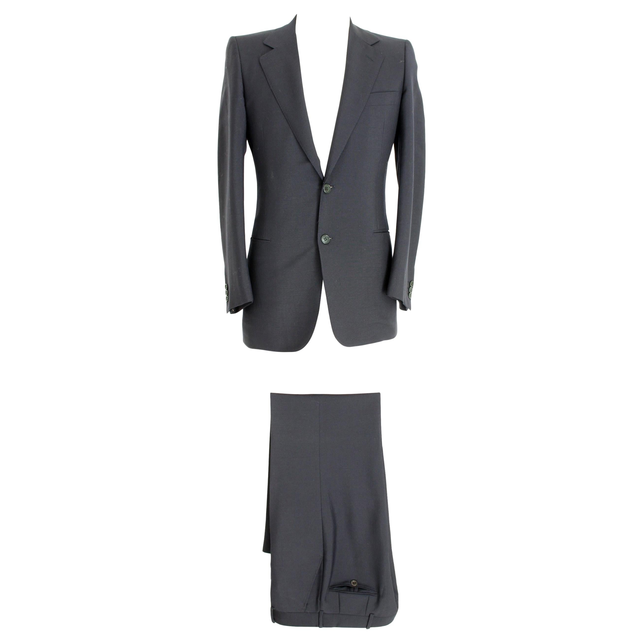 Yves Saint Laurent Blue Woll Evening Suit Pants Slim Fit Jacket 1990s