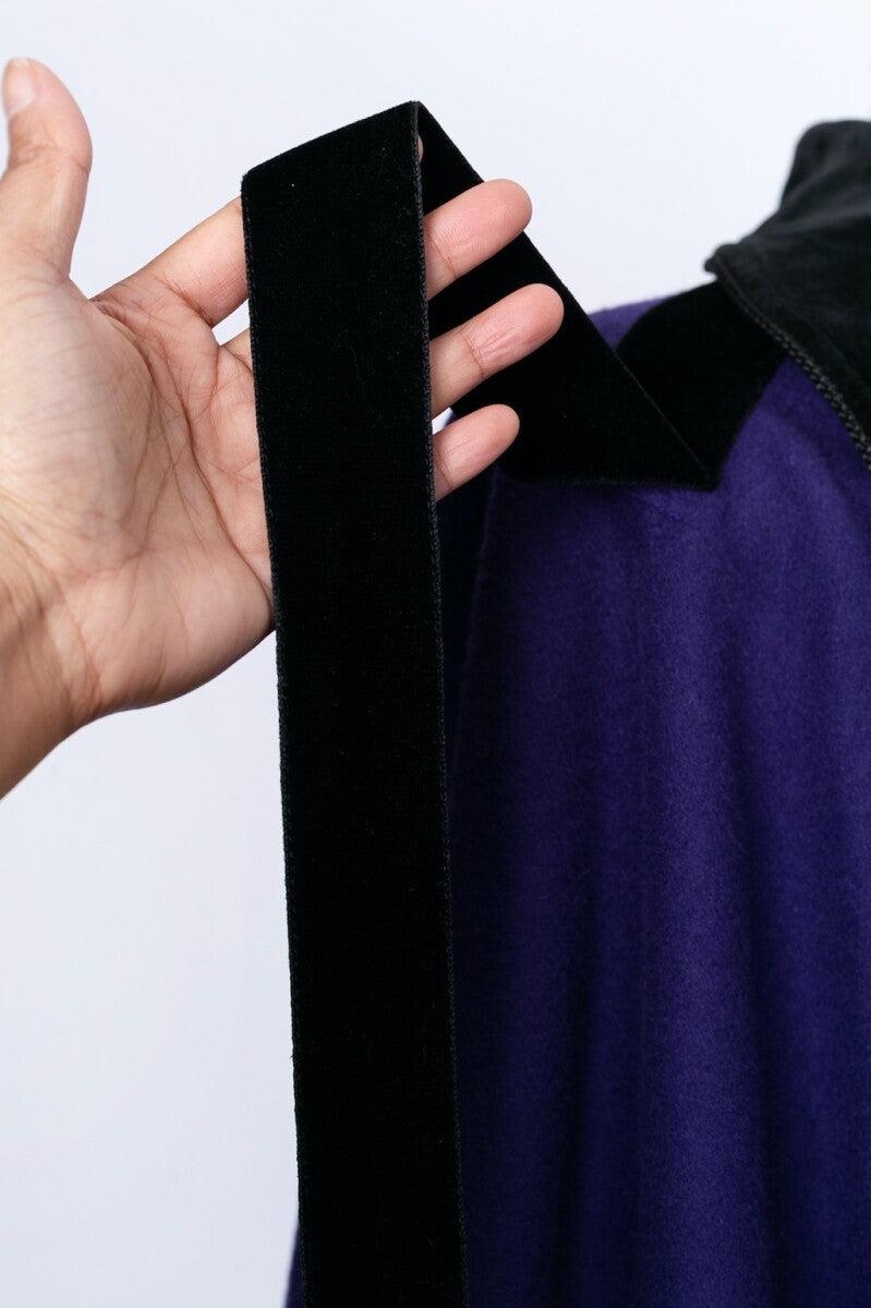 Yves Saint Laurent Blue Wool Cape with Black Velvet For Sale 6