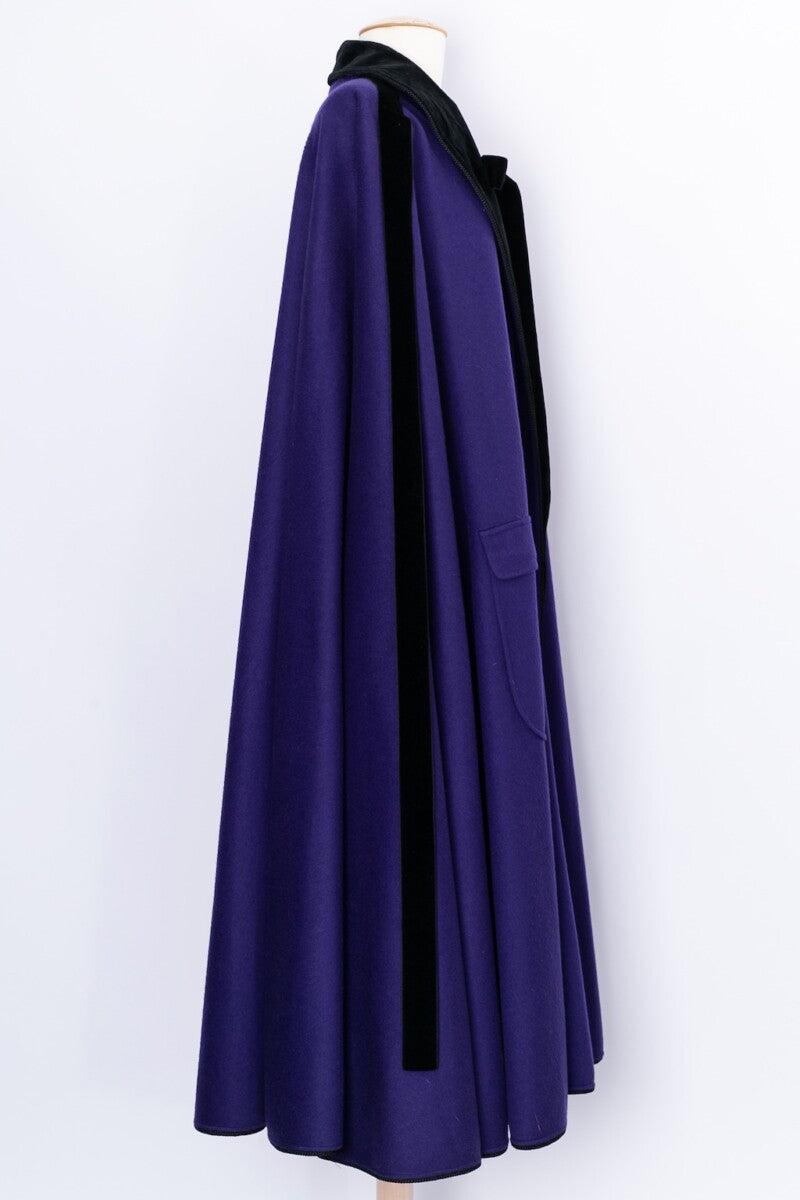 Women's Yves Saint Laurent Blue Wool Cape with Black Velvet For Sale