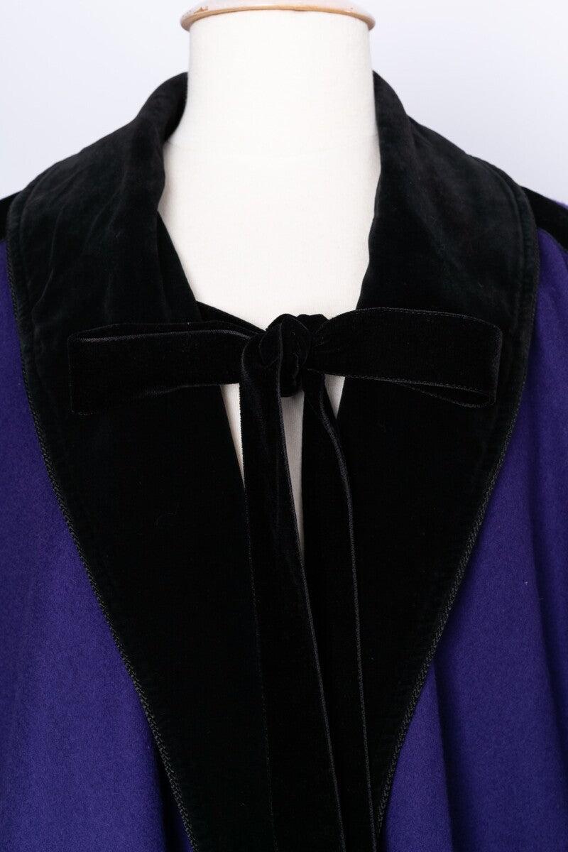 Yves Saint Laurent Blue Wool Cape with Black Velvet For Sale 1