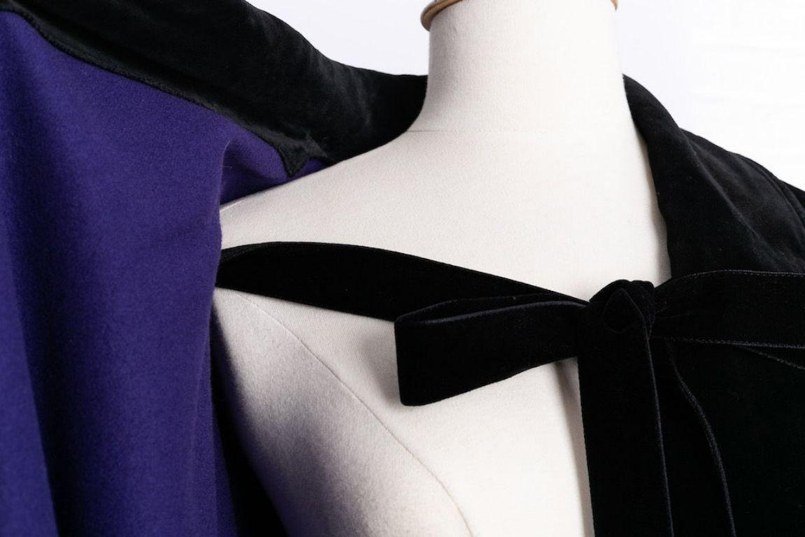 Yves Saint Laurent Blue Wool Cape with Black Velvet For Sale 3
