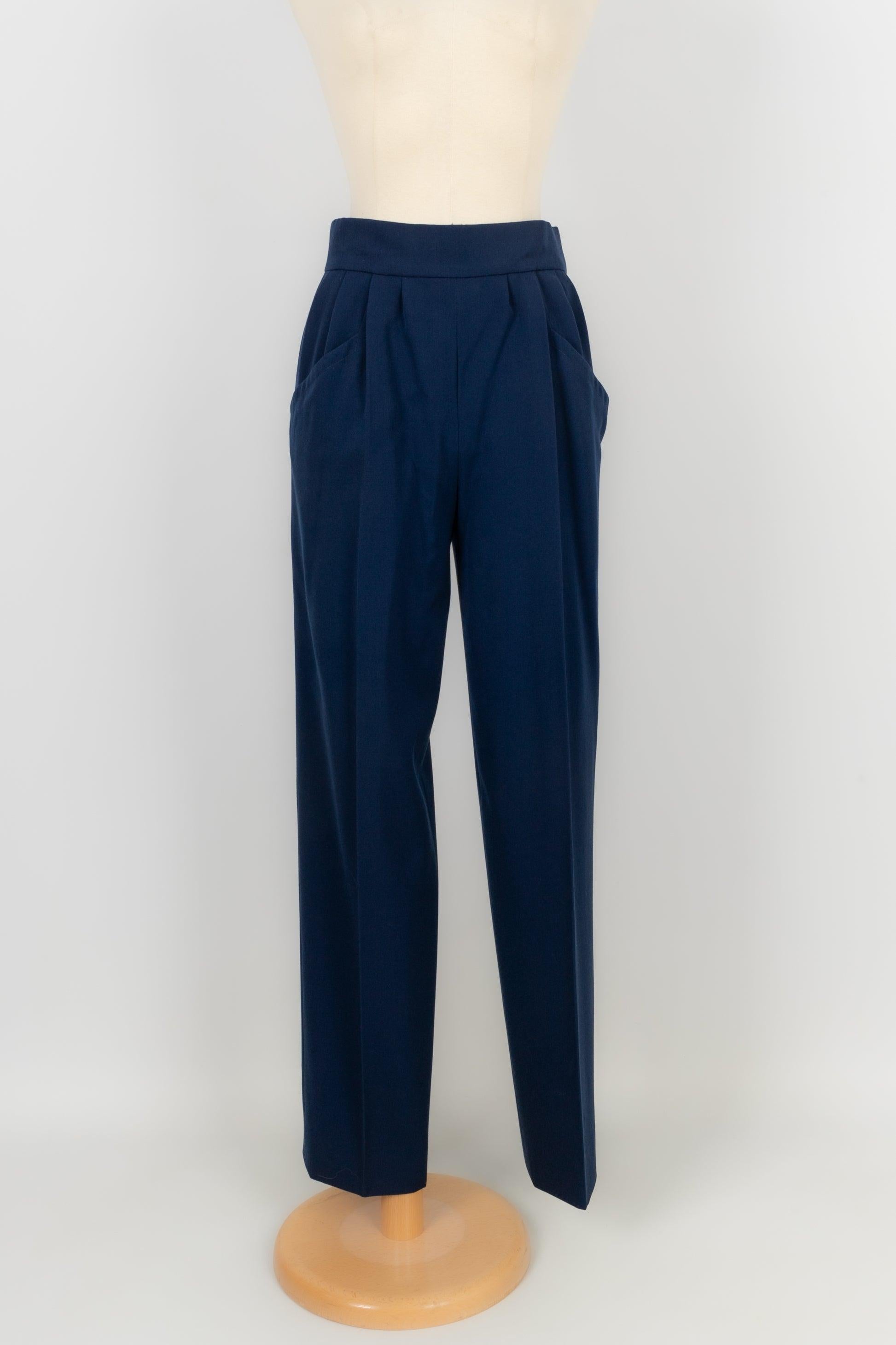 Yves Saint Laurent Blue Wool Pant Suit Haute Couture 36FR/38FR For Sale 8