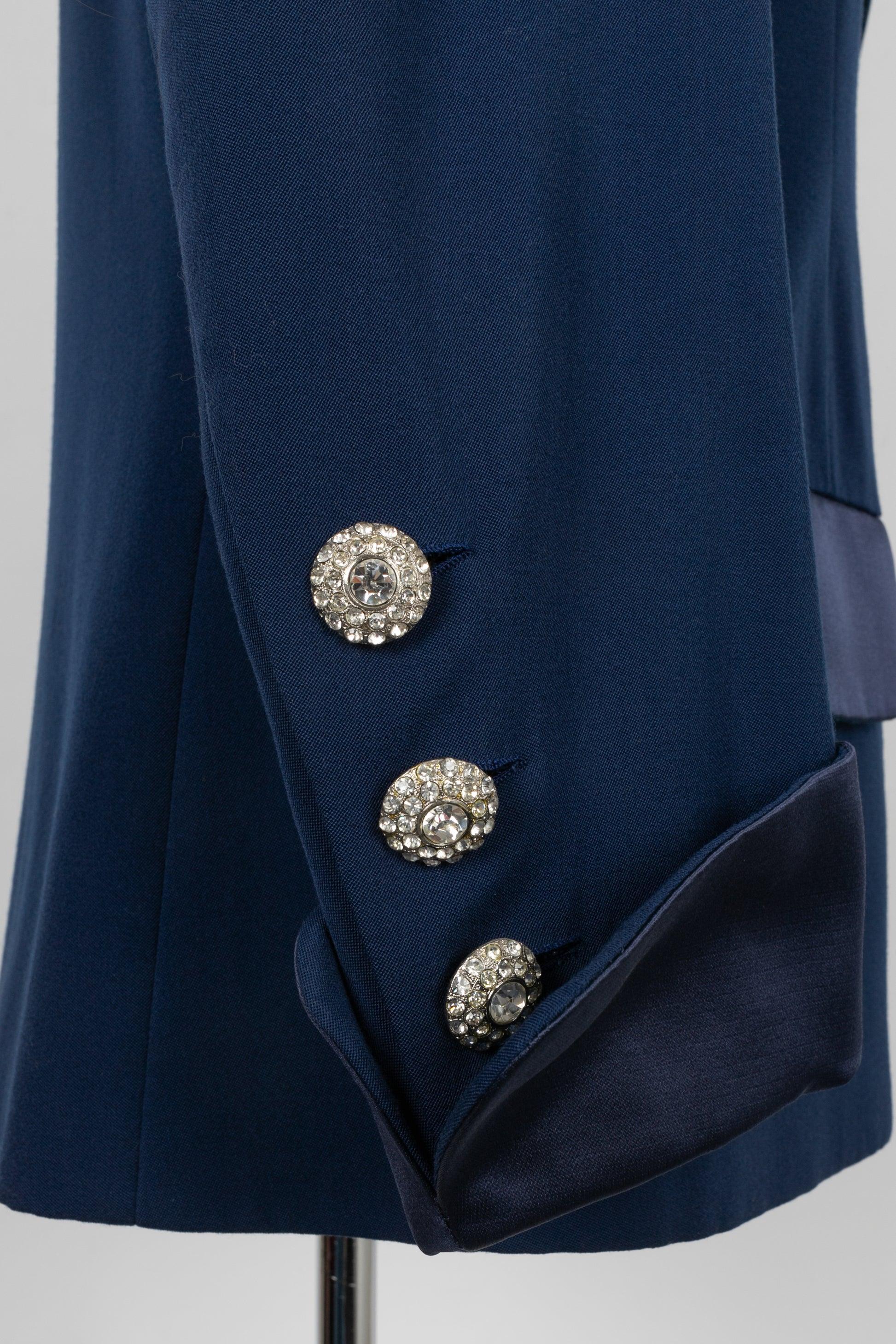 Yves Saint Laurent Blue Wool Pant Suit Haute Couture 36FR/38FR For Sale 5
