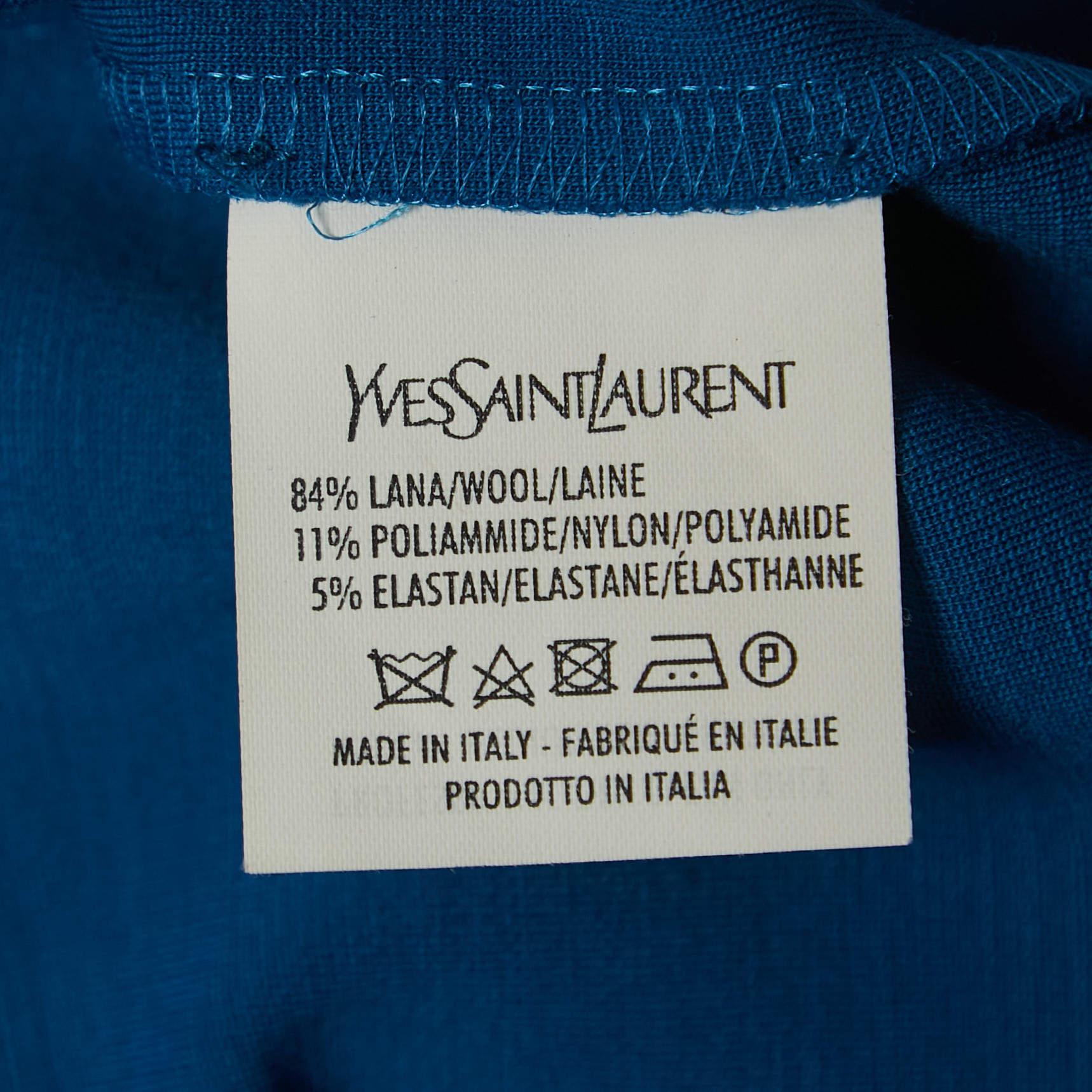 Women's Yves Saint Laurent Blue Wool V-Neck Short Dress M For Sale