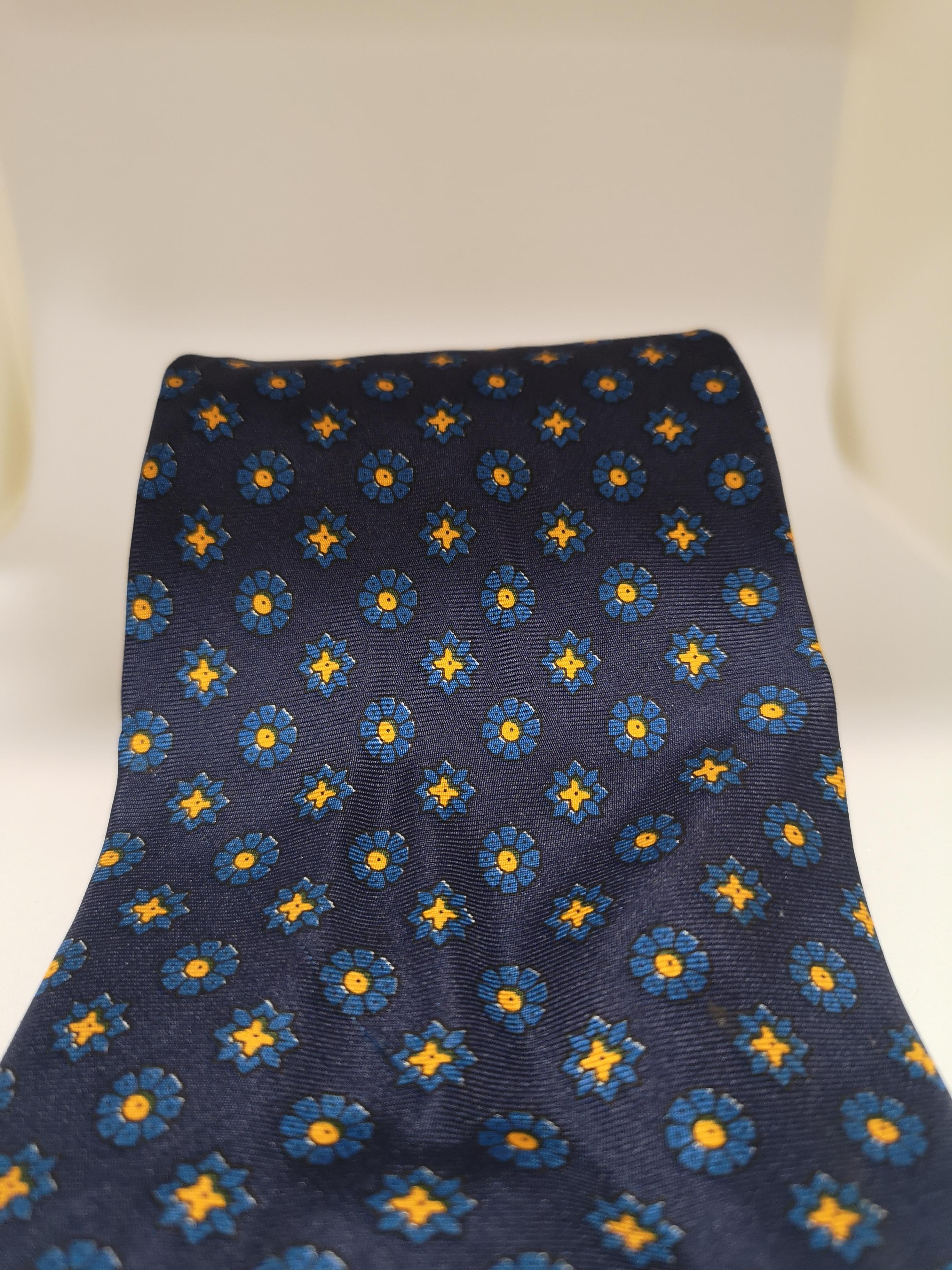 Black Yves Saint Laurent blue yellow silk tie