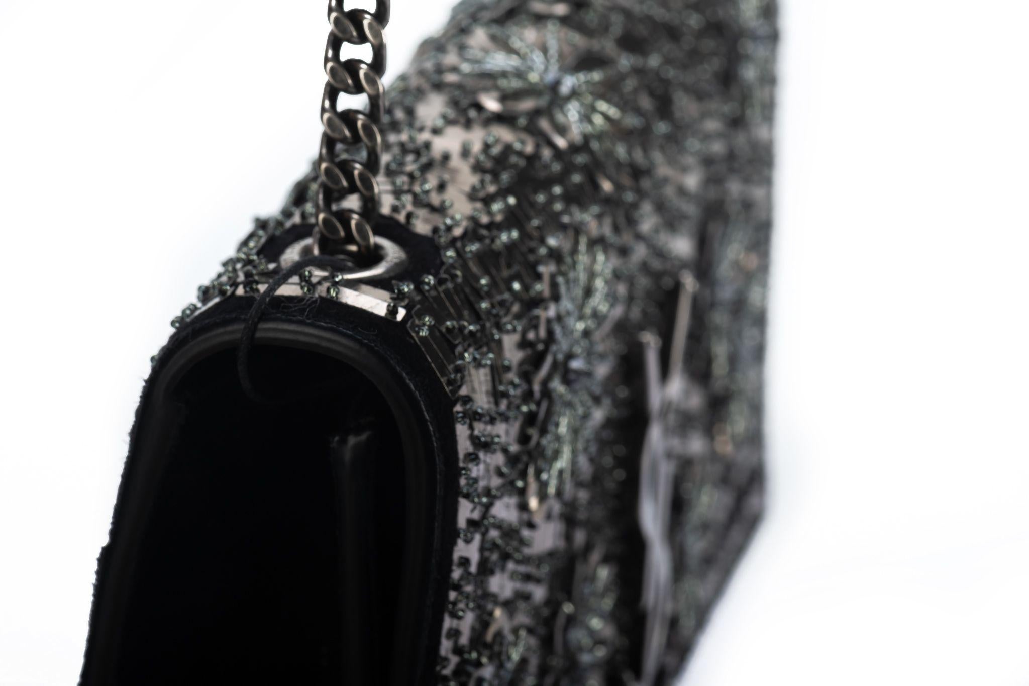 Yves Saint Laurent BN Black Suede Sequins Cross Body For Sale 3