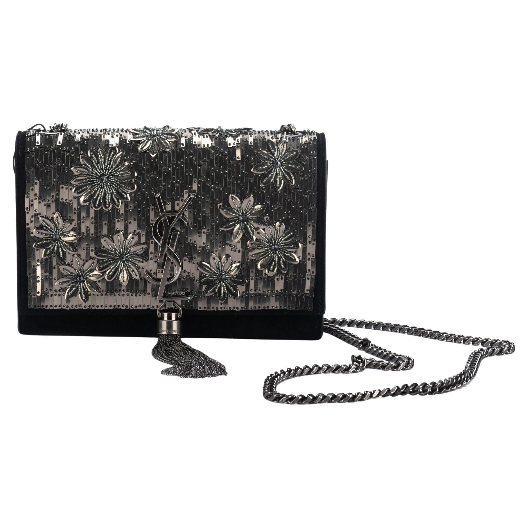 Yves Saint Laurent BN Black Suede Sequins Cross Body