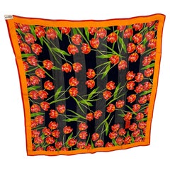 Retro Yves Saint Laurent Bold "Garden Of Blooming Tulips" Silk & Silk Chiffon Scarf