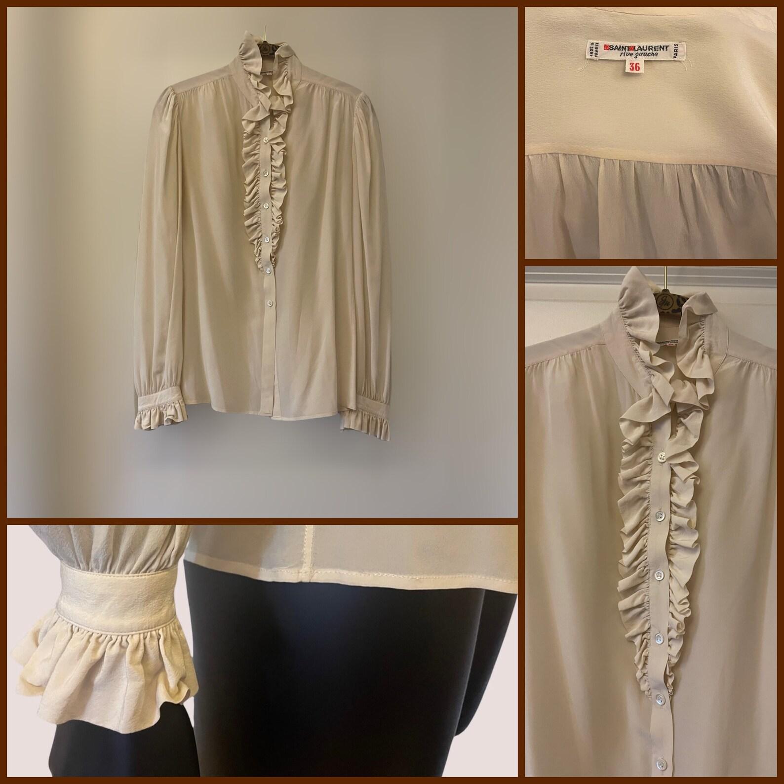 Yves Saint Laurent Knochenbeige Seidenbluse im Angebot 6