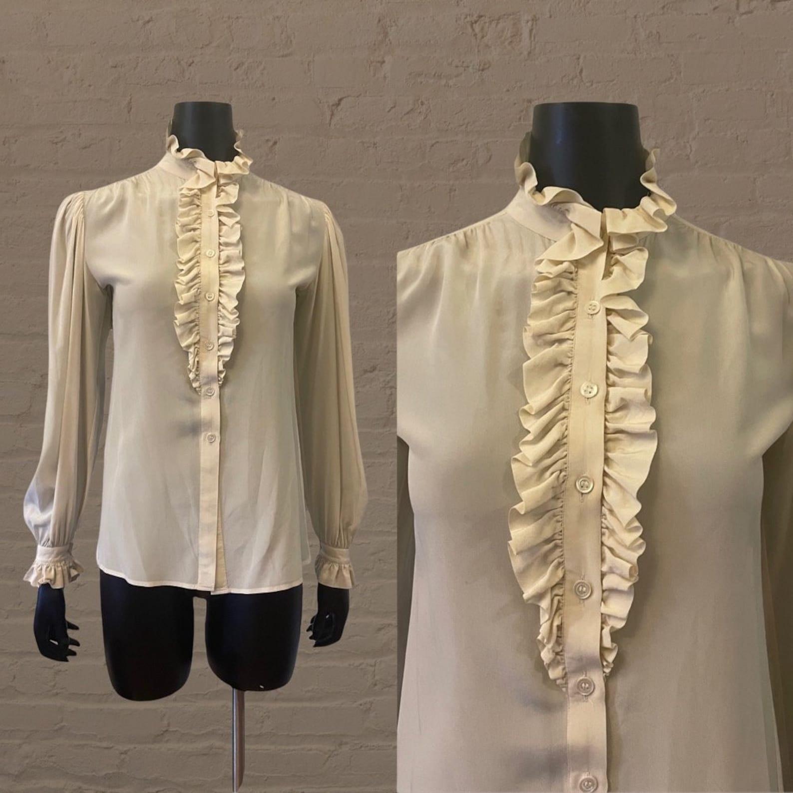Yves Saint Laurent bone beige silk blouse For Sale 7