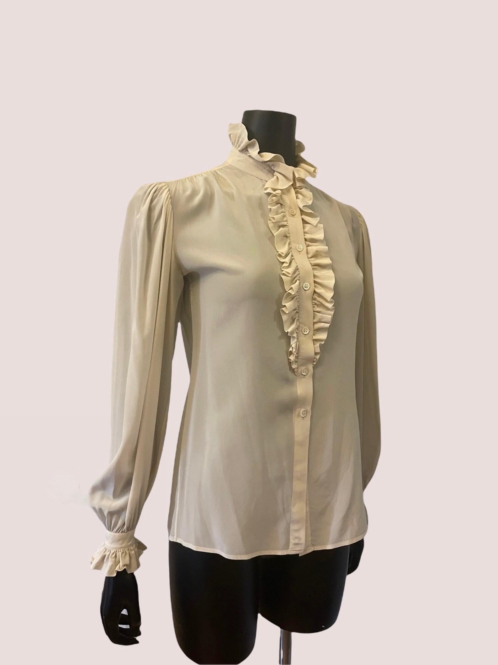 Yves Saint Laurent Bone Beige Silk Blouse, Circa 1970s In Excellent Condition For Sale In Brooklyn, NY