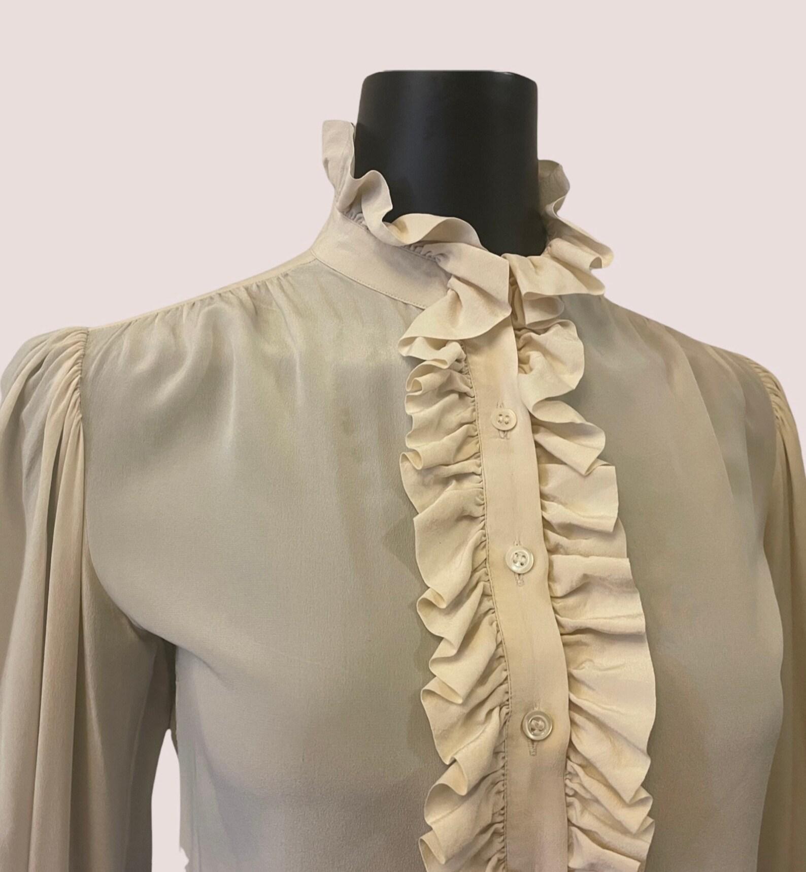 Women's Yves Saint Laurent Bone Beige Silk Blouse, Circa 1970s For Sale