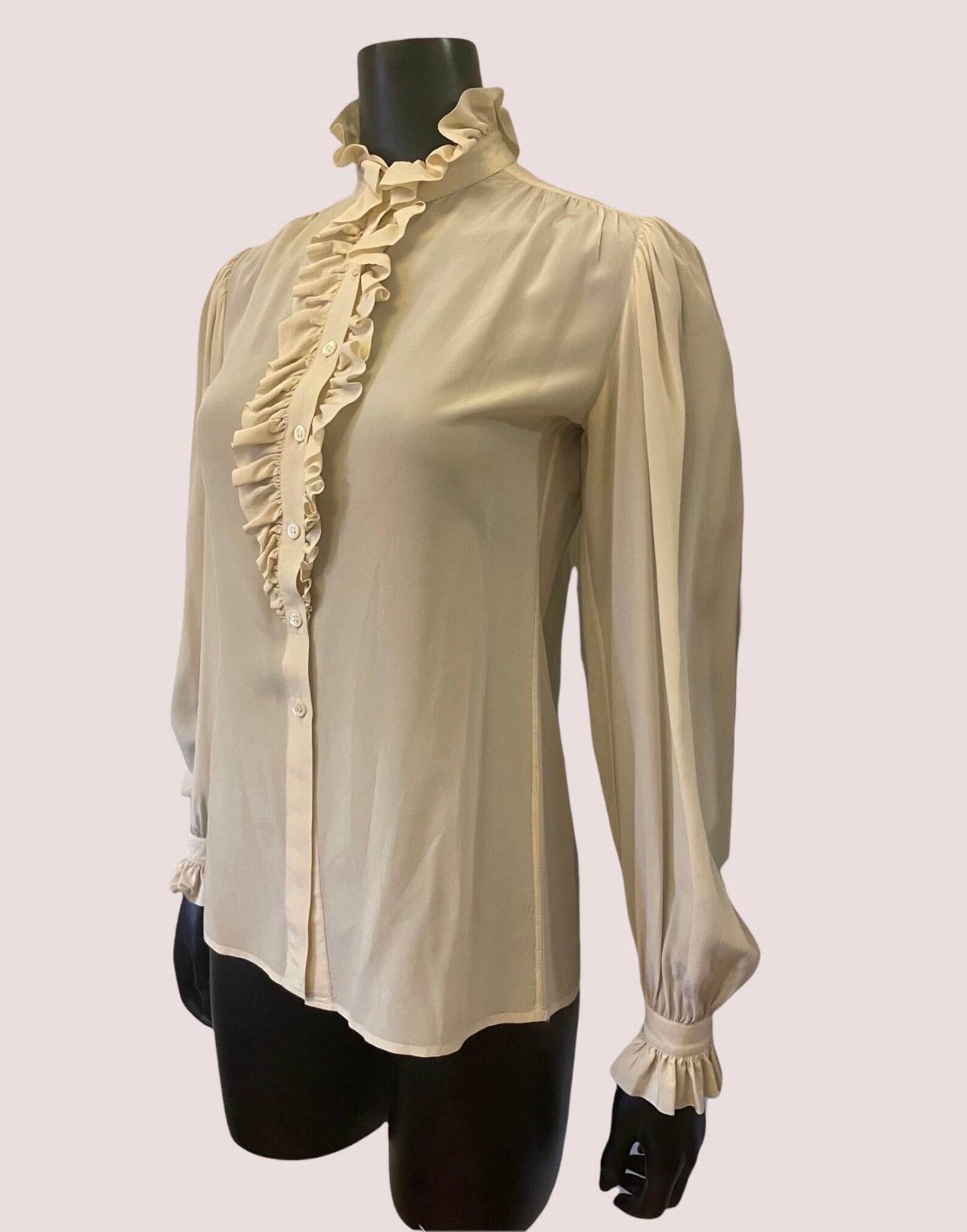 Yves Saint Laurent Bone Beige Silk Blouse, Circa 1970s For Sale 1