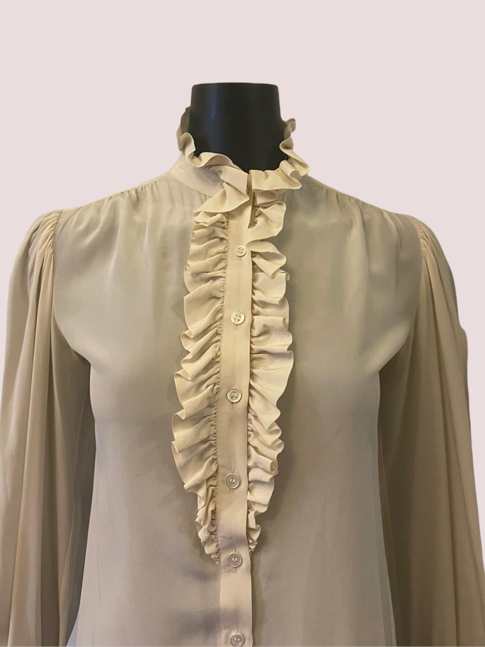 Yves Saint Laurent Bone Beige Silk Blouse, Circa 1970s For Sale 2
