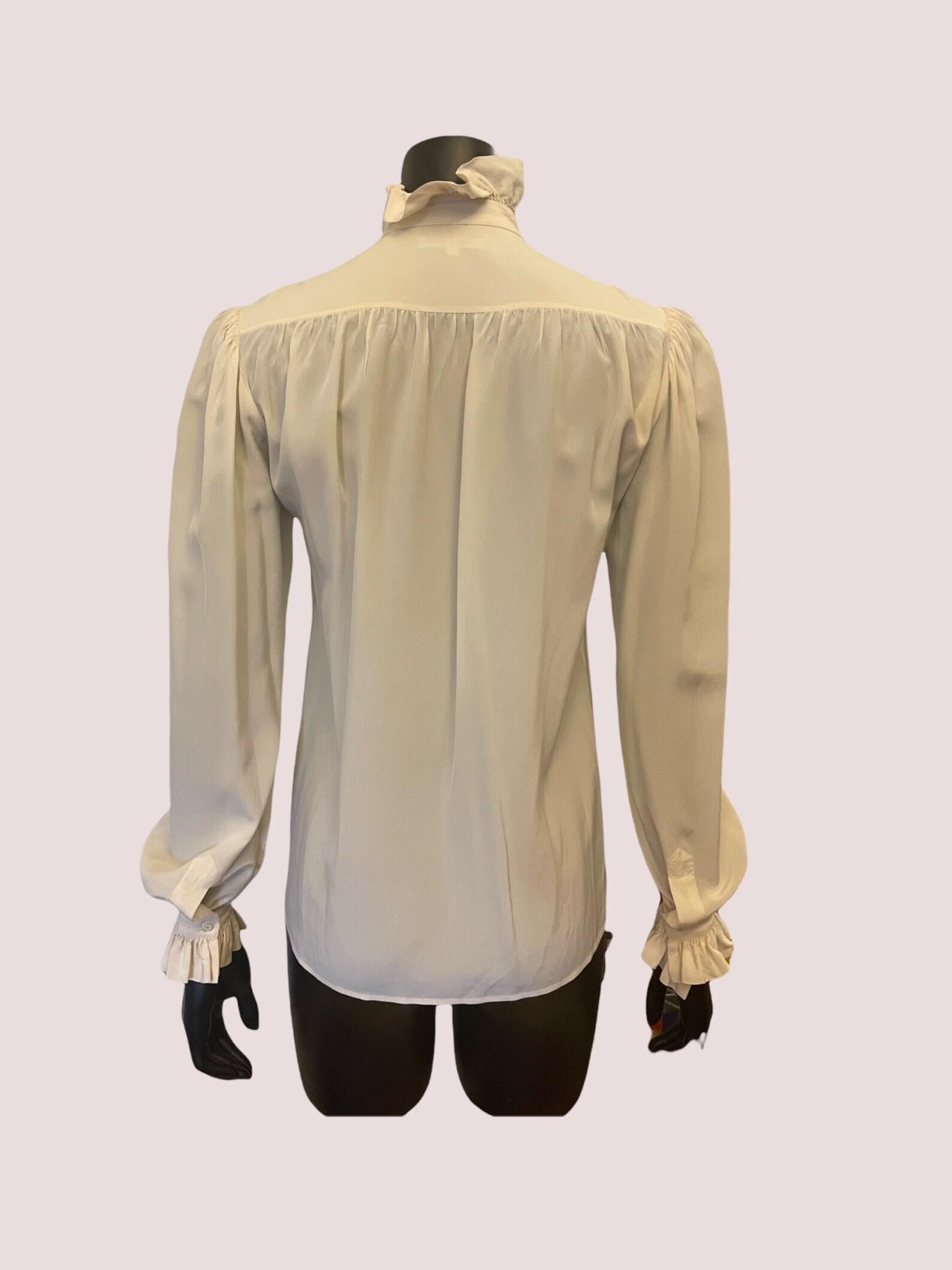 Yves Saint Laurent Bone Beige Silk Blouse, Circa 1970s For Sale 3