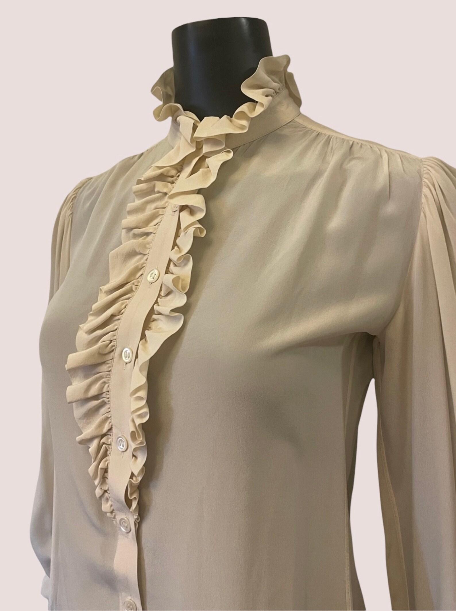 Yves Saint Laurent bone beige silk blouse For Sale 4