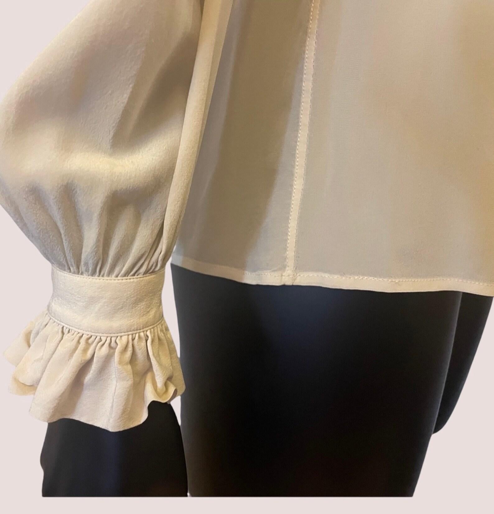 Yves Saint Laurent Bone Beige Silk Blouse, Circa 1970s For Sale 5