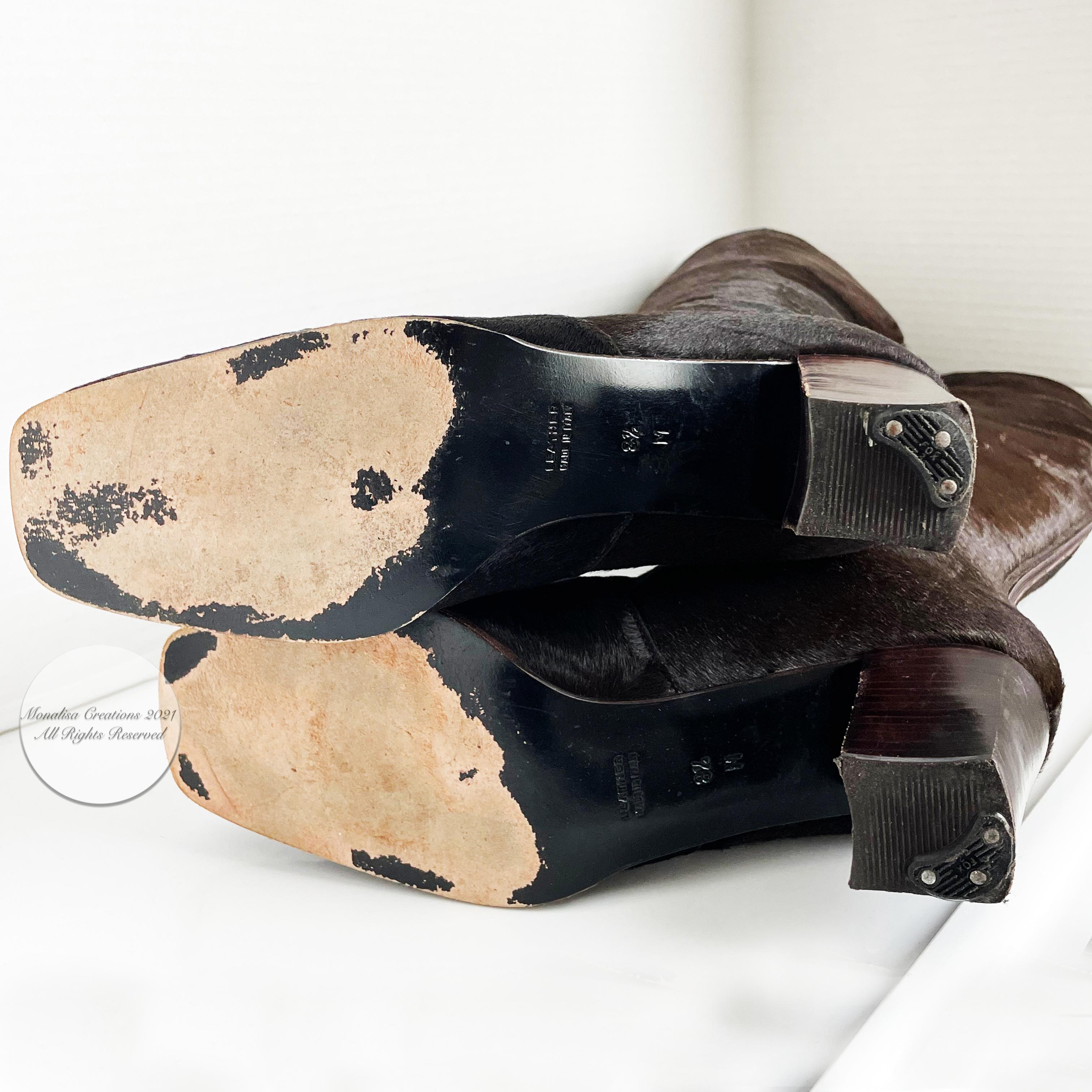 Yves Saint Laurent Boots Knee High Brown Pony Croc Textured Sz 8.5 M Vintage 6