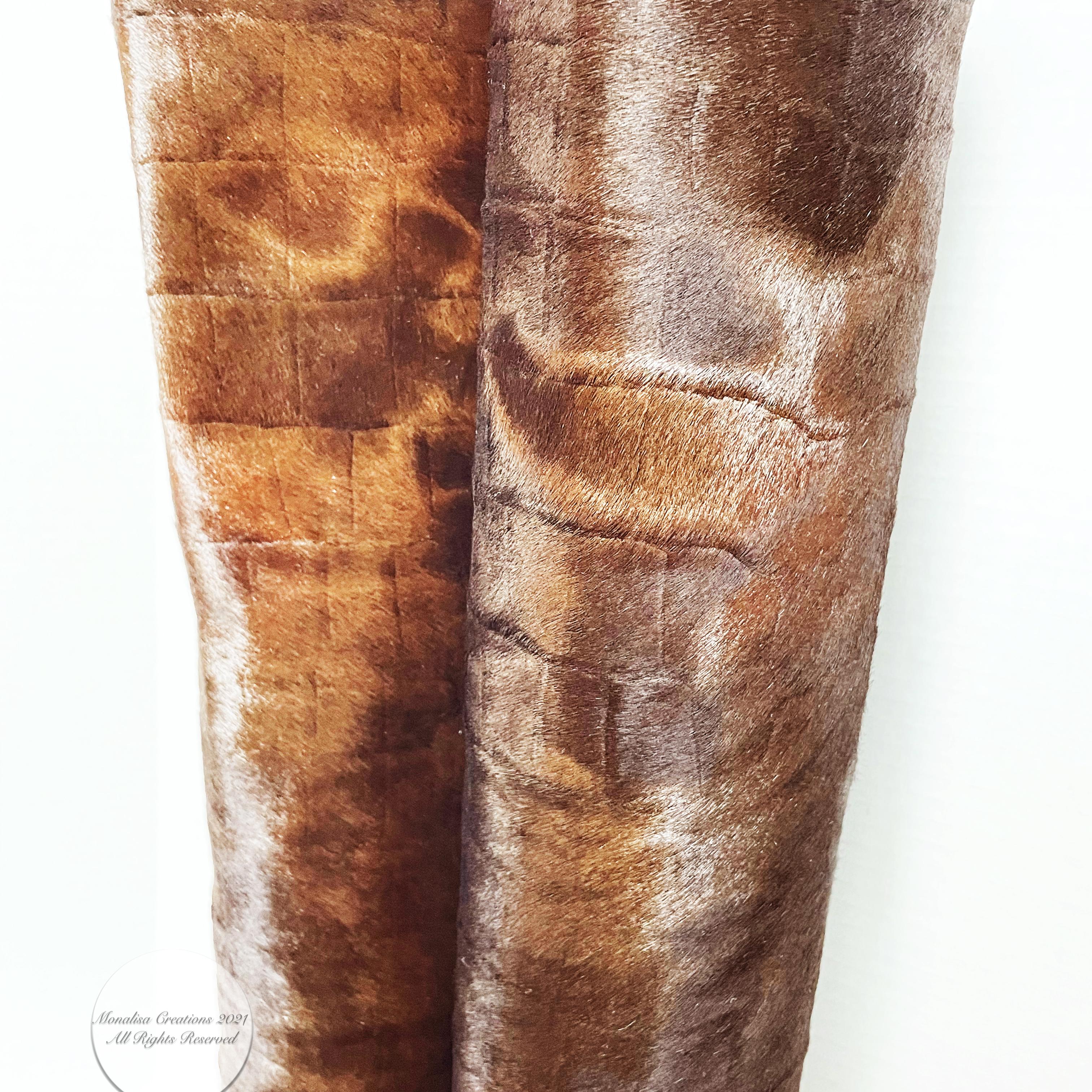 Yves Saint Laurent Boots Knee High Brown Pony Croc Textured Sz 8.5 M Vintage 1
